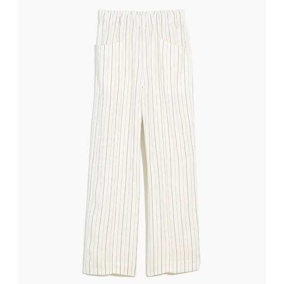 Madewell Linen-Blend Pull-On High-Rise Wide-Leg Pants White Navy Stripe XXL $88 - Picture 3 of 16